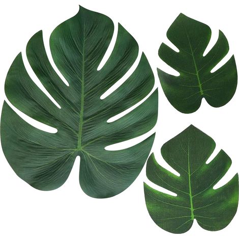 Feuille De Palmier Artificielle - 120 Pièces 3 Tailles 35,5x28,7 cm 20,3x17,5 cm 15,2x11,7 cm - Décoration Fête Hawaïenne Jungle Table Mur (1/5)