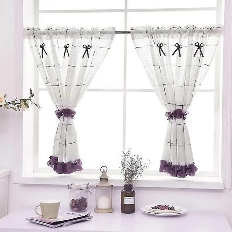 Rideau en lin avec embrasses, mélange de coton, mauve, 90 x 90 cm (1 pièce) (1/5)