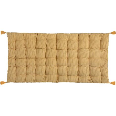 Atmosphera – Matelas de sol ocre 60x120 cm – Housse 100% coton – Garnissage 100% polyester – Texture matelassée avec pompons – Pour coin cosy