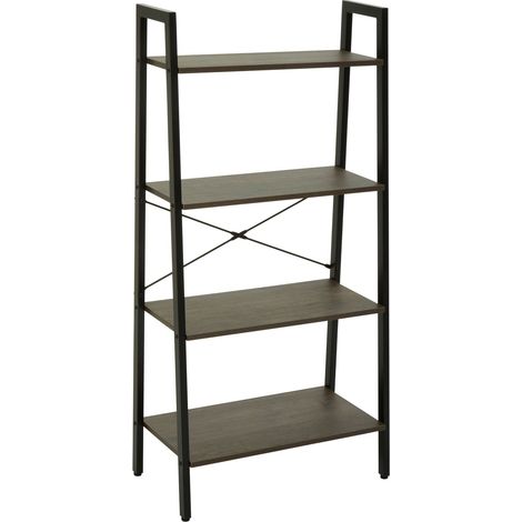 Interiors by Premier Functional Four Tier Dark Oak Veneer Ladder Shelf Unit, Stylish Industrial Narrow Shelf, Versatile Cupboard (1/5)