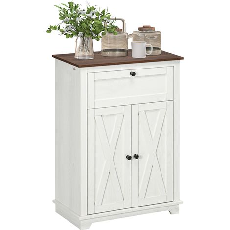 Credenza multilivello Irovami con 2 ante, ripiano regolabile e 1 cassetto, dimensioni: 60 cm di lunghezza x 30 cm di larghezza x 87,5 cm di altezza