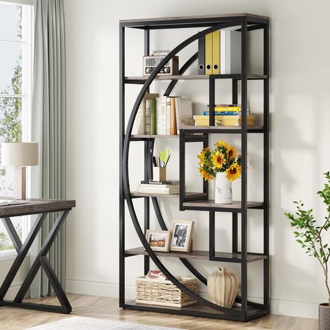 Tribesigns Libreria a 5 livelli, Scaffale Portaoggetti, libreria alta 180 cm con 8 ripiani di stoccaggio aperti, Struttura in Metallo, per libri, esposizione, ufficio, soggiorno, grigio vintage (1/5)