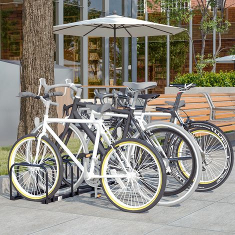Râtelier 5 vélos range-vélos support rangement vélo à pneu 65 mm dimensions 145L x 33l x 27H cm acier noir