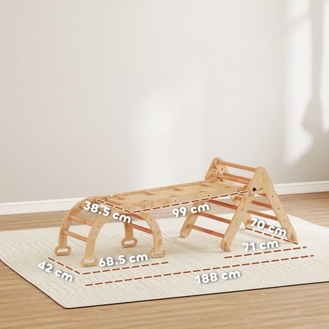 Maisonnette 5 en 1 pour enfants avec triangles, parois lisses et arches, en peuplier et pin, 188 x 70 x 59 cm (1/5)