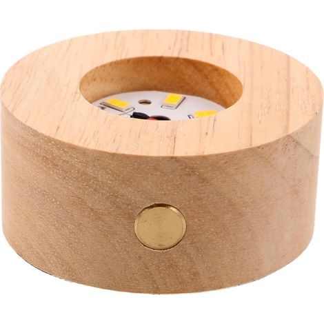 Socle Lumineux Rond en Bois Massif LED Rechargeable 6,2 Cm X 3 Cm Lumière Chaude Douce, Présentoir Sphérique pour Veilleuse et Décoration Chambre, Bureau, Affichage Cristal (1/5)