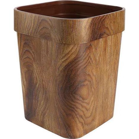 Poubelle rétro marron – – Plastique imitation bois. sans couvercle. compacte et élégante. idéale bureau. salle de bain ou salon (1/5)