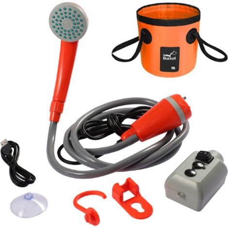 Douche pompe de extérieure pommeau rechargeable idéale pour le camping et la randonnée . Orange (1/5)