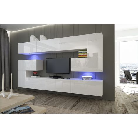 Ensemble meuble TV NEXT 3 AN3-17W-HG21-1B blanc brillant 286 cm (1/2)