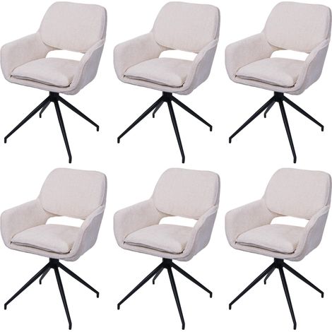 [NON UTILIZZATO] Set 6 sedie sala pranzo cucina HHG-643 girevole posizionamento automatico, tessuto ciniglia (490g/m²) MVG, avorio (1/5)