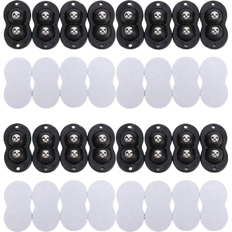 Roulettes auto-adhésives, 16 pièces, doubles billes en acier inoxydable, Rotation à 360 degrés, roues à roulettes pour petits appareils (1/5)