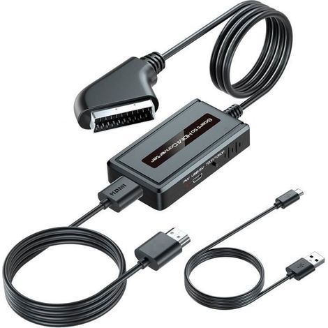 Convertisseur péritel vers HDMI - MEGAWISE - Modèle avec câble USB - Résolution 720p/1080p - Plug & Play - Noir (1/4)