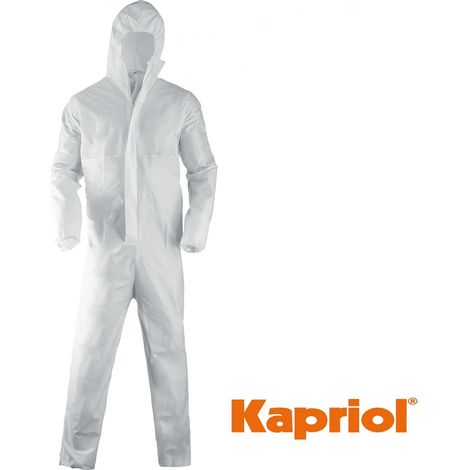 TUTA LAVORO MONOUSO POLIPROPILENE TNT BIANCA USA E GETTA III CATEGORIA KAPRIOL, " XL "