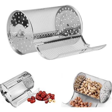 Panier à rôtisserie rotatif 12x12x18cm en acier inoxydable pour barbecue, avec porte amovible, pour four de cuisine. (1/5)