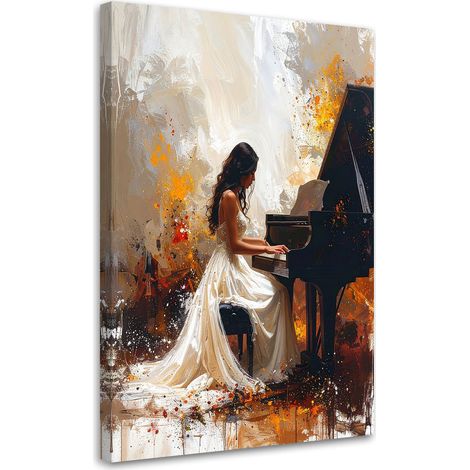 Image sur Toile, Femme jouant du piano,20x30 (1/4)