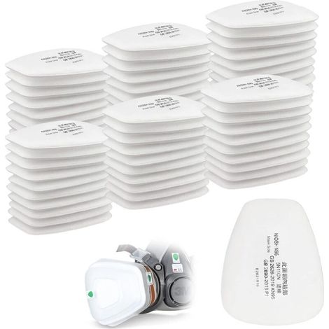 Lot De 60 Filtres Coton Pour Masques Complets 3M 6000 6200 6800 7501 7502 FF402 5N11 CN Blanc (1/4)
