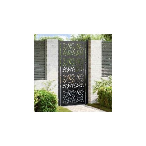 Portail de jardin noir 105x205 acier conception de feuilles (1/5)