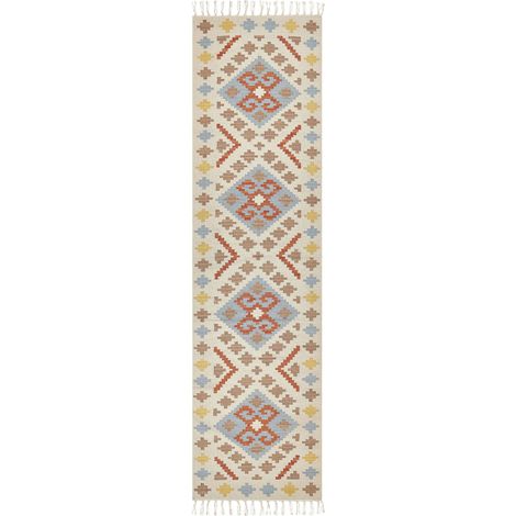 Tapis Kilim avec Motif Traditionnel 80 x 300 cm en Coton Multicolore Atan