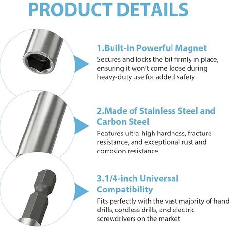60mm Magnetic Bit Holder 1/4" Hex Shank Magnetic Bit Holder Cordless Impact Driver Heavy Duty Bit Extension (1/4)