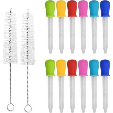 Frasco con pipeta, 12 goteros y 2 pinceles, 5 ml. Adecuado para moldes de caramelos, utensilios de cocina y manualidades. (1/5)