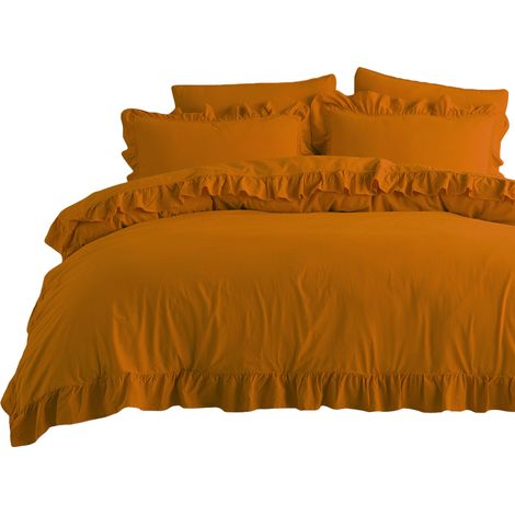 Bettwäsche-Set 220x200 cm, 100 % gekräuselte Baumwolle mit Rüschen, rotbraun (1/5)