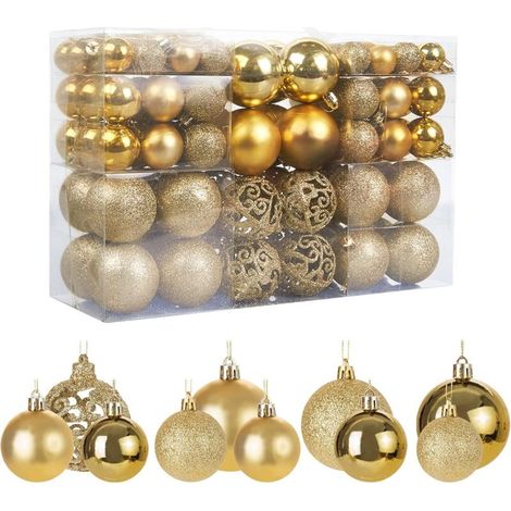 Lot de 100 boules de Noël dorées pour sapin de Noël, décorations scintillantes, opaques, brillantes, Ø 3, 4 et 6 cm