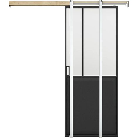 Porta scorrevole atelier con sistema a incasso H205 x L83 cm Nero e Vetro temperato smerigliato - ARTISTO II (1/5)