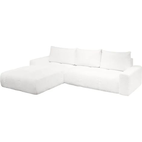 Canapé d'angle gauche convertible tissu bouclette blanc 304 cm - VOLT (1/5)