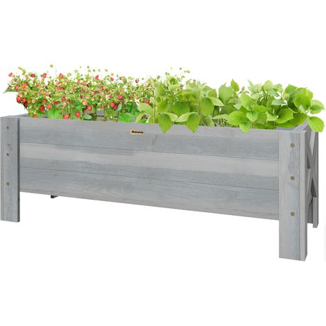 58L Garden Raised Bed Planter Grow Containers  Outdoor Patio Plant Flower Vegetable Pot Fir Wood, 100 x 36.5 x 36 cm, Grey (1/5)