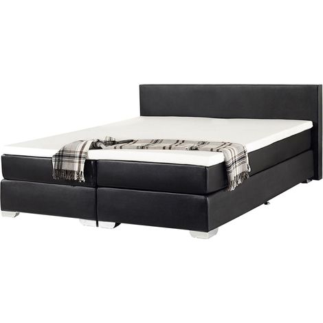 Letto Boxspring in Ecopelle Nera con Materasso a Molle 180 x 200 cm President (1/5)
