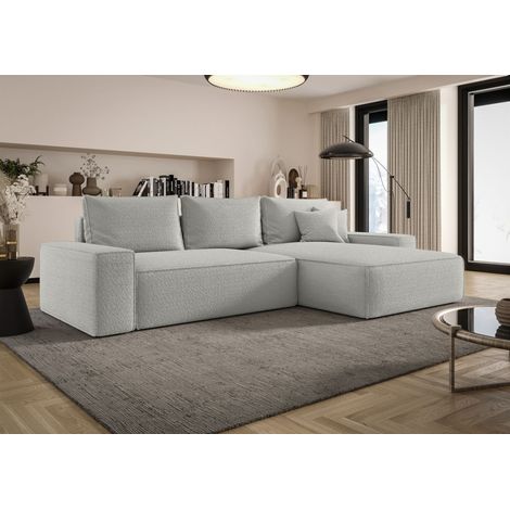 Ecksofa Schlafsofa Sofa WALKEN Stoff Quelle Hellgrau Ottomane Rechts (1/4)