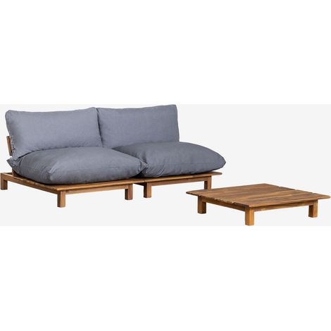 SKLUM Garten-Set mit 2-teiliger, verstellbarer Modulsitzgruppe und Akazienholz-Couchtisch Brina Blau Grau                                   (1/5)