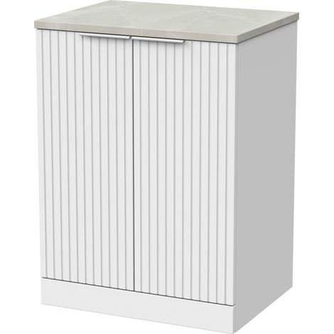 Callingwood Contemporary Floor Standing 2 Door Vanity Unit with Marble Plaster Laminate Worktop , 600mm, Matt White (1/4)