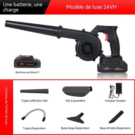 Souffleur aspirateur sans fil 24V, batterie 5 cellules, moteur puissant, multi-accessoires, feuilles jardin, canapé, voiture, atelier, 1 batterie + chargeur, version luxe noire (1/5)