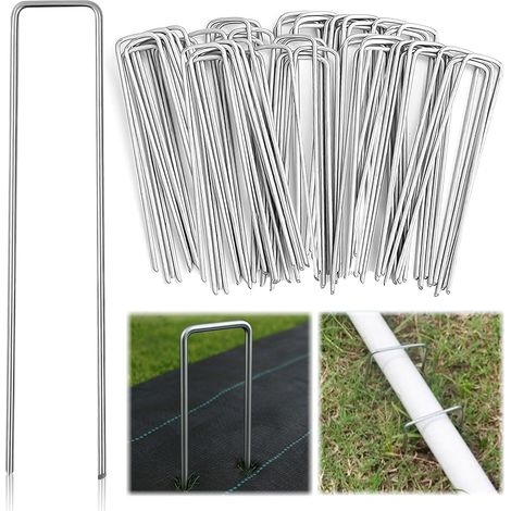 Lot de 50 Piquets d'ancrage en acier galvanisé, pointus pour fixation au sol, jardin et camping (1/5)