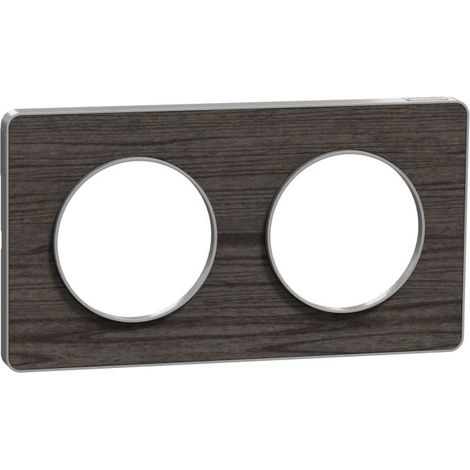 Plaque de finition 2 postes chêne astrakan liseré alu H/V entraxe 71mm pour appareillage mural Odace Touch SCHNEIDER S530804P1