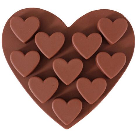 Silikon-Schokoladenformen, antihaftbeschichtete herzförmige Küchenformen, Eiswürfelbehälter für Kuchen, Pralinen, Fudge-Kugeln, Gelee, Muffins, Cupcakes (Schokoladenfarbe) (1/5)