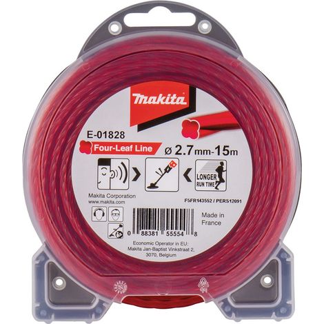 Makita Mähfaden Four Leaf Kleeblatt 2,7mmx15m rot für Akku Freischneider E-01828