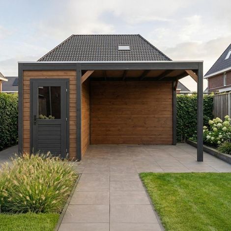 Abri de jardin en bois Veya 5.56x3.09m - 17.18m2 - Ep. 28mm - Traité (1/4)