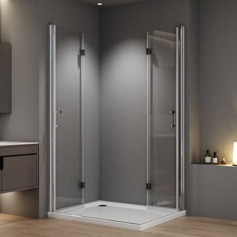 WDWRITTI Duschkabinen Falttür 100x100 cm Eckeinstieg Duschkabine 180° Rahmenlos Duschabtrennung Eckeinstieg Drehfalttür Dusche Duschwand mit 6mm Nano Beschichtung ESG Glas, Falttüren Höhe 195cm (1/5)