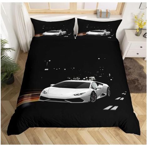 Super Voiture De Sport Blanche Parure de Lit 90x190 cm Voiture De Sport Housse de Couette pour Enfant GarçOn Fille Ado- 6AQ (1/3)