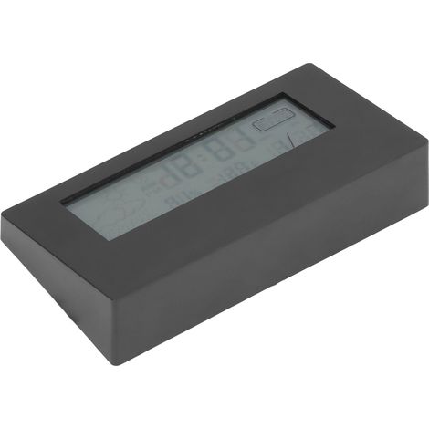 Horloge de chevet LCD pour étudiant, écran numérique grand format, réveil électronique multifonction météo avec température et humidité (certifié CE/ROHS, finition noire brillante, sans piles) (1/5)