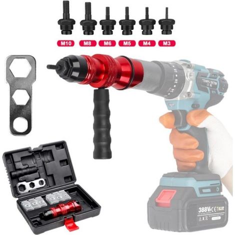 Kit conversione da trapano a rivettatrice inserti rivetti filettati M3-M10 07445 (1/5)