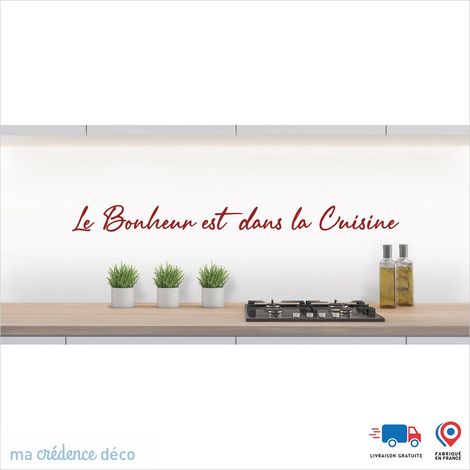 Crédence : Le bonheur est dans la cuisine 1 - Couleur Rouge carmin - Alu composite - 120 - 60 (1/3)