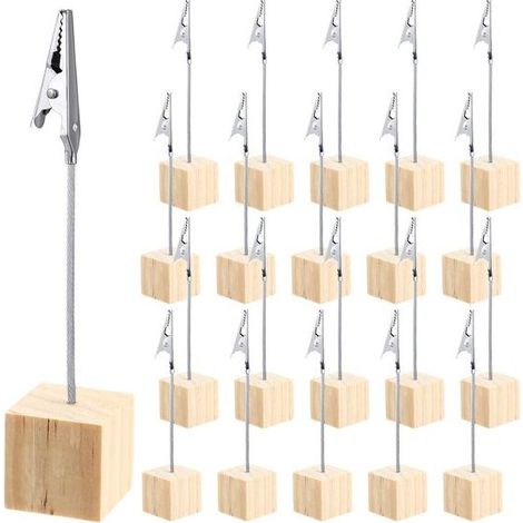 20 Stück – Fotohalter mit Holzsockel – Fotohalter mit Clip – Fotoclips – Schreibtischständer für Notizzettel – Fotonotizhalter