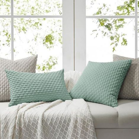 Housse de Coussin 30x30 cm Vert Menthe en Velours Côtelé Lot de 2 Petit Coussin Vert Menthe 30 x 30 cm (Lot de 2) (1/5)