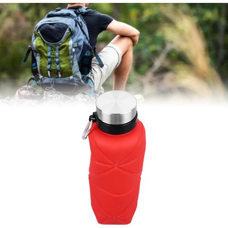 Bouteille d'eau pliable en silicone rouge de grande capacité (700 ml). (1/5)