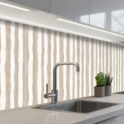 REVETEMENT MURAL DE CUISINE, CRÉDENCE DE CUISINE Minimaliste - Rayures - Beige 200x60 cm (1/5)