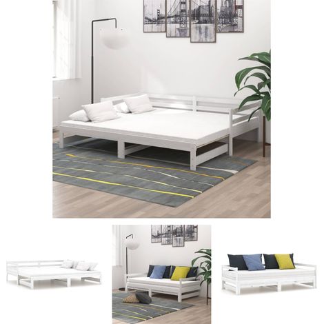 Gästebett - vidaXL Ausziehbares Tagesbett Weiß Massivholz Kiefer 2x(90x200) cm - Kieferholz (1/5)