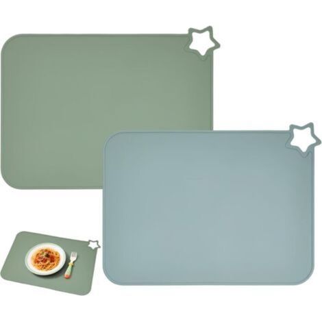 Juegos de mesa en silicona para niños (2 piezas), Vert Bleu, Nettoyage Facile, Idéal Bébé Chaise Haute, Restaurant, Voyage