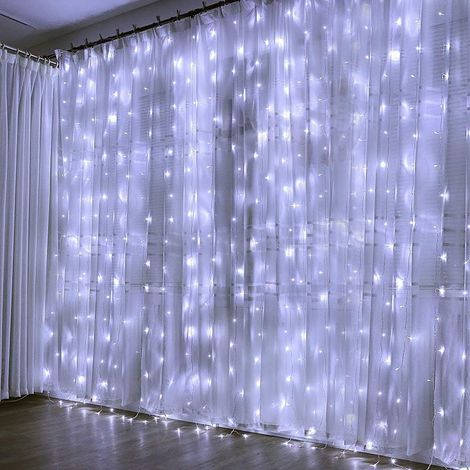 Rideau lumineux LED, 3 m x 3 m, guirlande lumineuse avec 300 LED, 8 modes d'éclairage, étanchéité IP44, basse tension 31 V, idéal pour les mariages, jardins, balcons et fêtes en intérieur et en extéri (1/5)